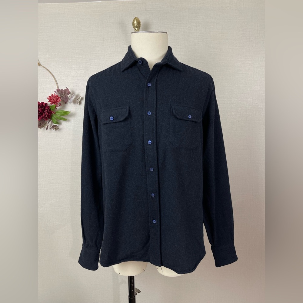 SALVATORE PICCOLO Natoli Men Wool Fleece Button Down Shirt size XL in Deep Navy